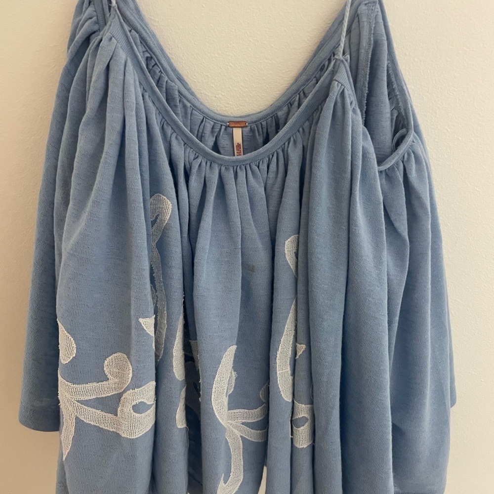 Free People Light Blue Gathered Top